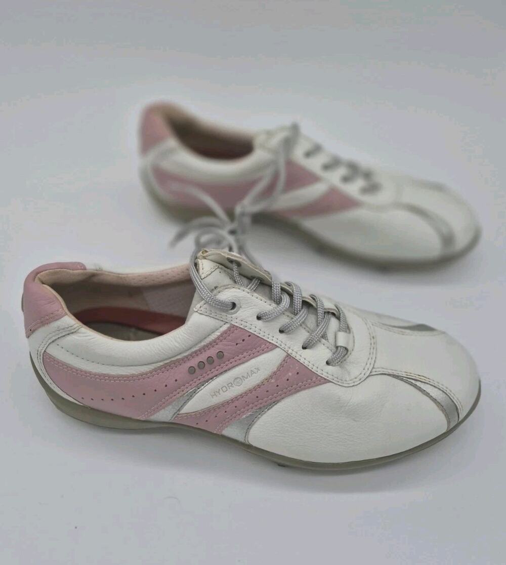 ECCO Hydromax Women's White Pink Silver Leather Golf Shoes Size EU 39 US 8M